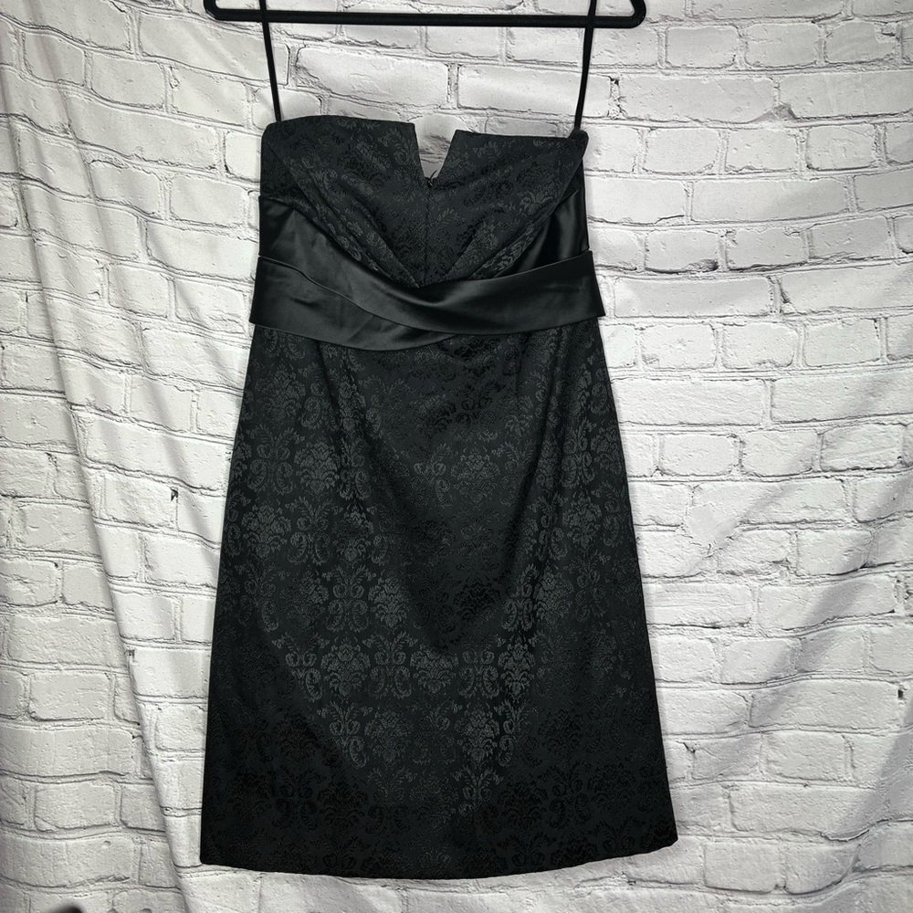 White House‎ Black Market Strapless Black Jacquard Cocktail Dress Satin Waist 6